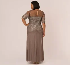 Adrianna Papell Wedding Guest Dresses|Formal Dresses*Plus Size Beaded Illusion Gown In