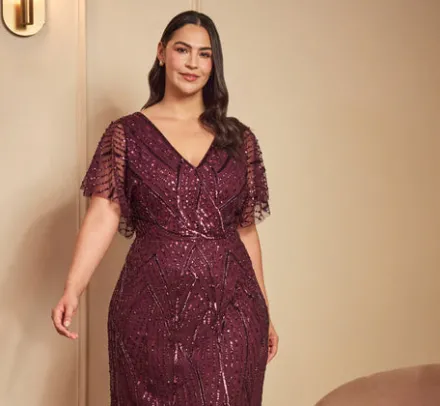 Adrianna Papell Wedding Guest Dresses|Formal Dresses*Plus Size Beaded Surplice Midi Dress With Dolman Sleeves In Deep Amethyst