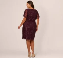Adrianna Papell Wedding Guest Dresses|Formal Dresses*Plus Size Beaded Surplice Midi Dress With Dolman Sleeves In Deep Amethyst