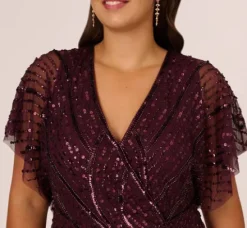 Adrianna Papell Wedding Guest Dresses|Formal Dresses*Plus Size Beaded Surplice Midi Dress With Dolman Sleeves In Deep Amethyst