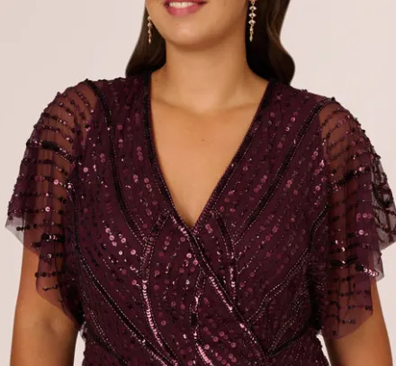 Adrianna Papell Wedding Guest Dresses|Formal Dresses*Plus Size Beaded Surplice Midi Dress With Dolman Sleeves In Deep Amethyst