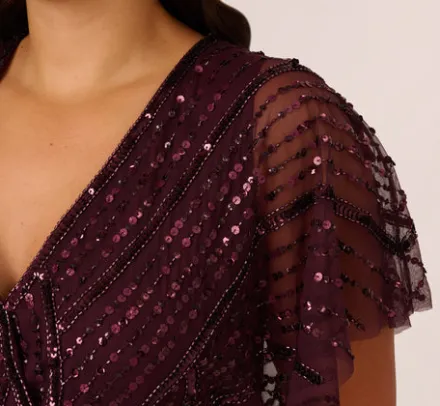 Adrianna Papell Wedding Guest Dresses|Formal Dresses*Plus Size Beaded Surplice Midi Dress With Dolman Sleeves In Deep Amethyst