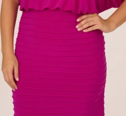 Adrianna Papell Wedding Guest Dresses|Day Dresses*Plus Size Blouson Pintucked Dress With Cold Shoulder Sleeves In Hot Magenta