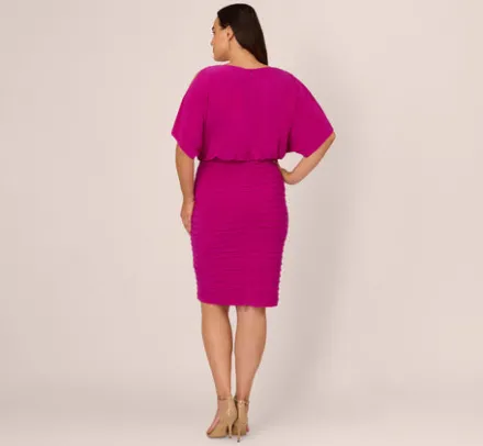 Adrianna Papell Wedding Guest Dresses|Day Dresses*Plus Size Blouson Pintucked Dress With Cold Shoulder Sleeves In Hot Magenta