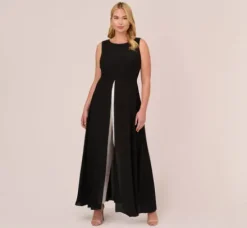 Adrianna Papell Jumpsuits|Day Dresses*Plus Size Colorblock Jumpsuit With Skirt Overlay In Black Ivory