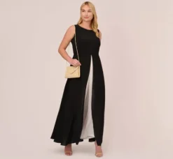 Adrianna Papell Jumpsuits|Day Dresses*Plus Size Colorblock Jumpsuit With Skirt Overlay In Black Ivory