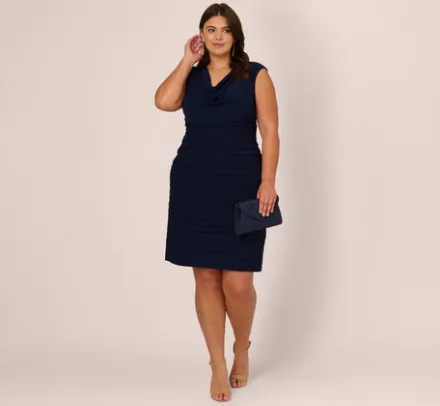 Adrianna Papell Wedding Guest Dresses|Day Dresses*Plus Size Cowl Neck Jersey Dress With Banded Skirt In