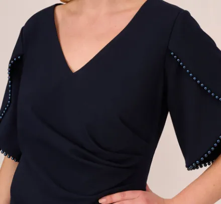 Adrianna Papell Wedding Guest Dresses|Formal Dresses*Plus Size Crepe Mermaid Gown With Pearl Trim Short Sleeves In