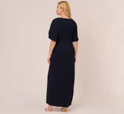 Adrianna Papell Wedding Guest Dresses|Formal Dresses*Plus Size Crepe Mermaid Gown With Pearl Trim Short Sleeves In