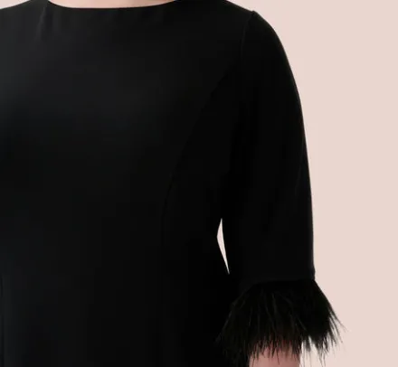 Adrianna Papell Wedding Guest Dresses|Day Dresses*Plus Size Crepe Sheath Dress With V-Back And Feather-Trim Sleeves In