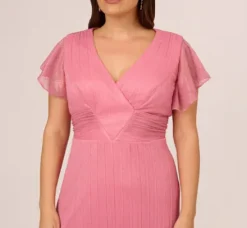 Adrianna Papell Wedding Guest Dresses|Day Dresses*Plus Size Crinkle Mesh Midi Dress With Flutter Sleeves In Faded Rose