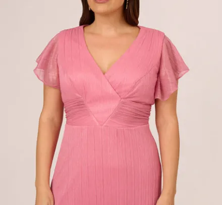 Adrianna Papell Wedding Guest Dresses|Day Dresses*Plus Size Crinkle Mesh Midi Dress With Flutter Sleeves In Faded Rose