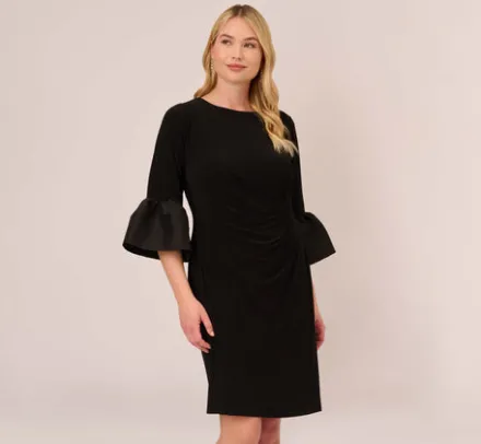 Adrianna Papell Wedding Guest Dresses|Day Dresses*Plus Size Draped Jersey Short Sheath Dress With Bell Cuffs In