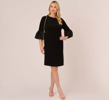 Adrianna Papell Wedding Guest Dresses|Day Dresses*Plus Size Draped Jersey Short Sheath Dress With Bell Cuffs In