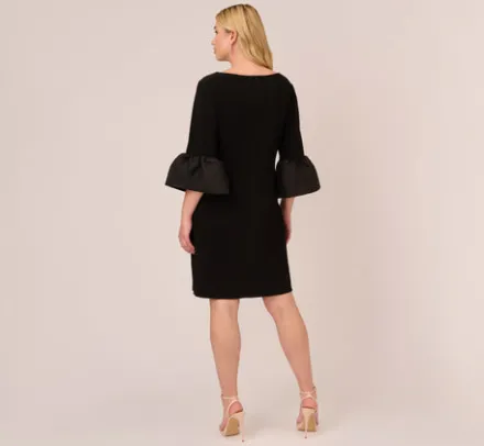 Adrianna Papell Wedding Guest Dresses|Day Dresses*Plus Size Draped Jersey Short Sheath Dress With Bell Cuffs In