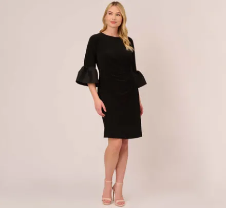 Adrianna Papell Wedding Guest Dresses|Day Dresses*Plus Size Draped Jersey Short Sheath Dress With Bell Cuffs In