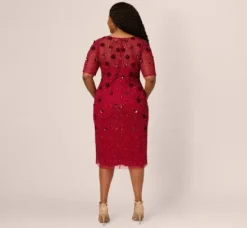 Adrianna Papell Wedding Guest Dresses|Formal Dresses*Plus Size Embellished Mesh Cocktail Dress In