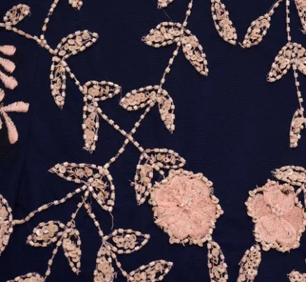 Adrianna Papell Wedding Guest Dresses|Petite-Friendly*Plus Size Floral Beaded Dress With Sheer Flutter Sleeves In Navy Blush