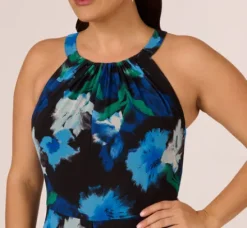 Adrianna Papell Jumpsuits|Day Dresses*Plus Size Floral Print Chiffon Cropped Jumpsuit With Wide Legs In Black Multi