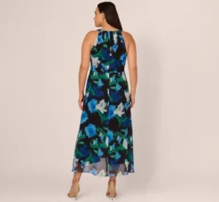 Adrianna Papell Jumpsuits|Day Dresses*Plus Size Floral Print Chiffon Cropped Jumpsuit With Wide Legs In Black Multi