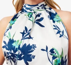 Adrianna Papell Day Dresses|Petite-Friendly*Plus Size Floral-Print Crepe Midi-Length Blouson Halter Dress In Ivory Multi