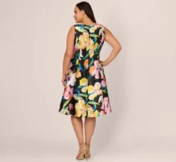 Adrianna Papell Wedding Guest Dresses|Day Dresses*Plus Size Floral Print Mikado Sleeveless Dress With High Low Skirt In Black Multi