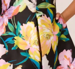 Adrianna Papell Wedding Guest Dresses|Day Dresses*Plus Size Floral Print Mikado Sleeveless Dress With High Low Skirt In Black Multi