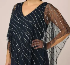 Adrianna Papell Wedding Guest Dresses|Formal Dresses*Plus Size Hand-Beaded Popover Long Dress In