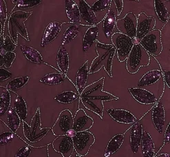 Adrianna Papell Wedding Guest Dresses|Formal Dresses*Plus Size Hand Beaded Short Sleeve Floral Godet Gown In Night Plum