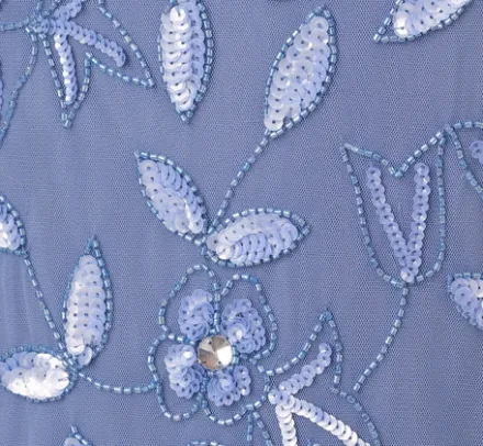 Adrianna Papell Wedding Guest Dresses|Formal Dresses*Plus Size Hand Beaded Short Sleeve Floral Godet Gown In French Blue
