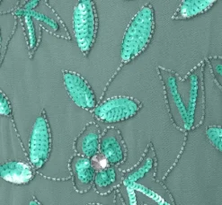 Adrianna Papell Wedding Guest Dresses|Formal Dresses*Plus Size Hand Beaded Short Sleeve Floral Godet Gown In Green Slate