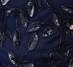 Adrianna Papell Wedding Guest Dresses|Formal Dresses*Plus Size Hand Beaded Short Sleeve Floral Godet Gown In Light Navy