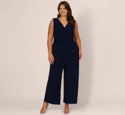 Adrianna Papell Jumpsuits|Day Dresses*Plus Size Jersey Sleeveless Pintuck Jumpsuit With Wide Legs In