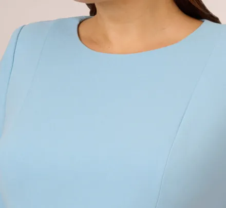 Adrianna Papell Wedding Guest Dresses|Day Dresses*Plus Size Knit Crepe Bow Sheath Dress With Three Quarter Sleeves In Blue Mist
