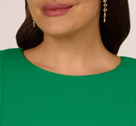 Adrianna Papell Wedding Guest Dresses|Day Dresses*Plus Size Knit Crepe Bow Sheath Dress With Three Quarter Sleeves In Vivid Green