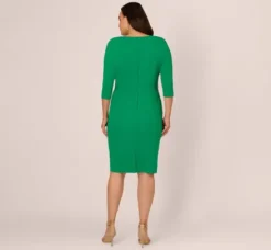 Adrianna Papell Wedding Guest Dresses|Day Dresses*Plus Size Knit Crepe Bow Sheath Dress With Three Quarter Sleeves In Vivid Green