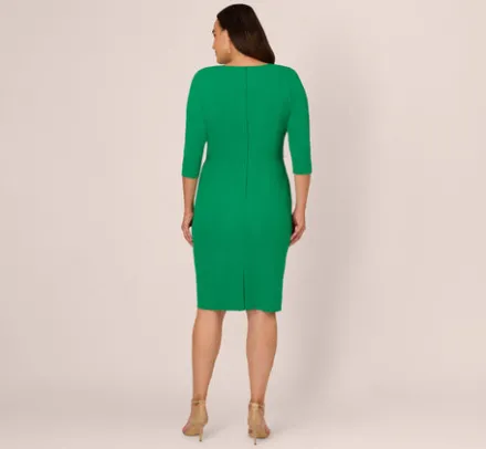Adrianna Papell Wedding Guest Dresses|Day Dresses*Plus Size Knit Crepe Bow Sheath Dress With Three Quarter Sleeves In Vivid Green