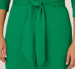 Adrianna Papell Wedding Guest Dresses|Day Dresses*Plus Size Knit Crepe Bow Sheath Dress With Three Quarter Sleeves In Vivid Green