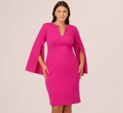 Adrianna Papell Wedding Guest Dresses|Day Dresses*Plus Size Knit Crepe Jewel Short Dress In Berry Rose