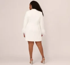 Adrianna Papell Formal Dresses|Cocktail Dresses*Plus Size Knit Crepe Long Sleeve Blazer Dress With Feather Trim In