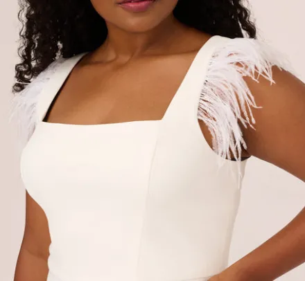Adrianna Papell Petite-Friendly|Formal Dresses*Plus Size Knit Crepe Midi Dress With Feather Shoulder Accents In