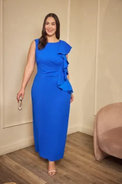 Adrianna Papell Wedding Guest Dresses|Formal Dresses*Plus Size Knit Crepe Sleeveless Column Gown With Draped Accent In Cool Cobalt