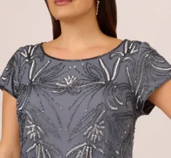 Adrianna Papell Wedding Guest Dresses|Formal Dresses*Plus Size Long Beaded Blouson Dress In Dusty Blue