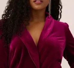 Adrianna Papell Wedding Guest Dresses|Formal Dresses*Plus Size Long Sleeve Velvet Tuxedo Dress With Feather Hem In