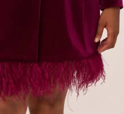 Adrianna Papell Wedding Guest Dresses|Formal Dresses*Plus Size Long Sleeve Velvet Tuxedo Dress With Feather Hem In