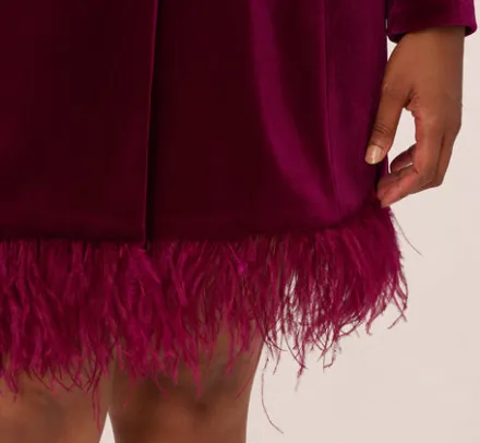 Adrianna Papell Wedding Guest Dresses|Formal Dresses*Plus Size Long Sleeve Velvet Tuxedo Dress With Feather Hem In