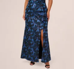 Adrianna Papell Wedding Guest Dresses|Formal Dresses*Plus Size Off Shoulder Jacquard Gown In Blue Multi