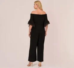 Adrianna Papell Jumpsuits|Formal Dresses*Plus Size Off The Shoulder Crepe Jumpsuit With Organza Sleeves In