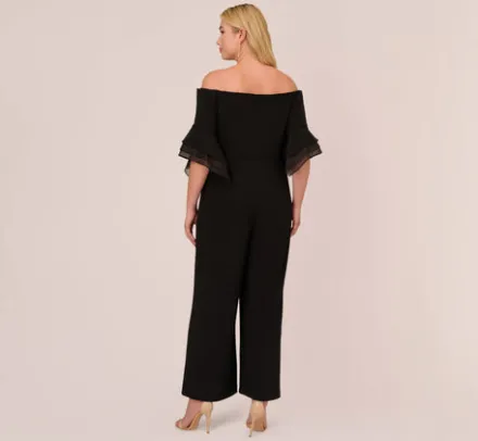 Adrianna Papell Jumpsuits|Formal Dresses*Plus Size Off The Shoulder Crepe Jumpsuit With Organza Sleeves In