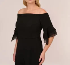 Adrianna Papell Jumpsuits|Formal Dresses*Plus Size Off The Shoulder Crepe Jumpsuit With Organza Sleeves In